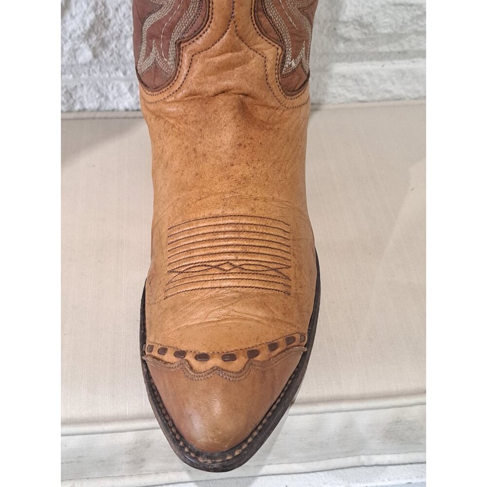 Dan Post Mens Brown Leather Western Cowboy Boots  Embroidered Scalloped Toe 9D - Picture 3 of 13